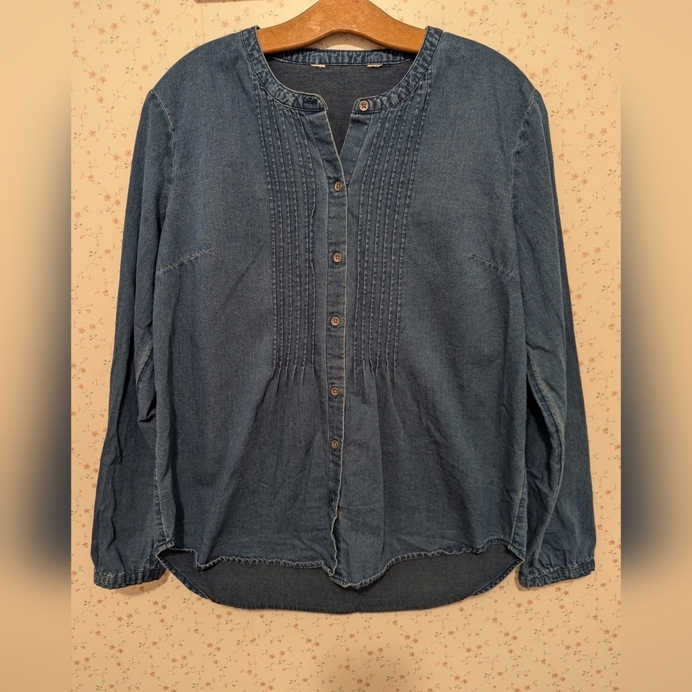 💙 Denim Long sleeve shirt Western Cowgirl, prairie core, long length